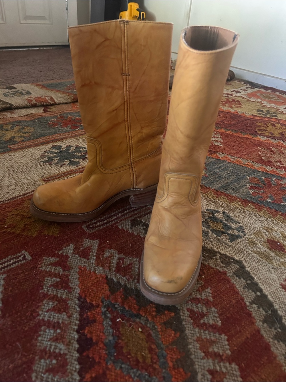 Frye Womens Tall Tan Leather Pull-On Riding Boots